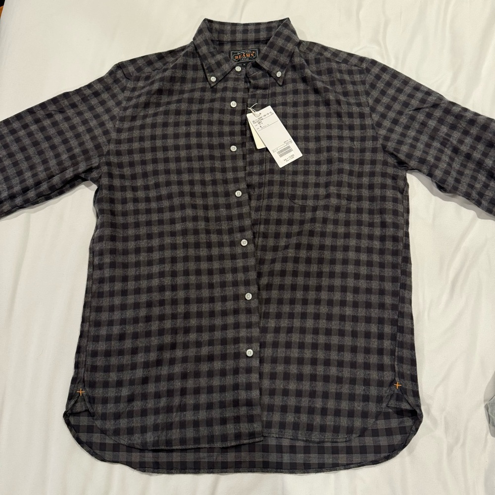 Beams Japan Gingham Shaggy Check Grey Size Medium